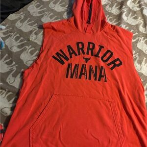 Red Sleeveless Hoodie with Warrior Mana Print